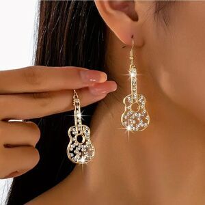 Elegant Rhinestone Gold Guitar